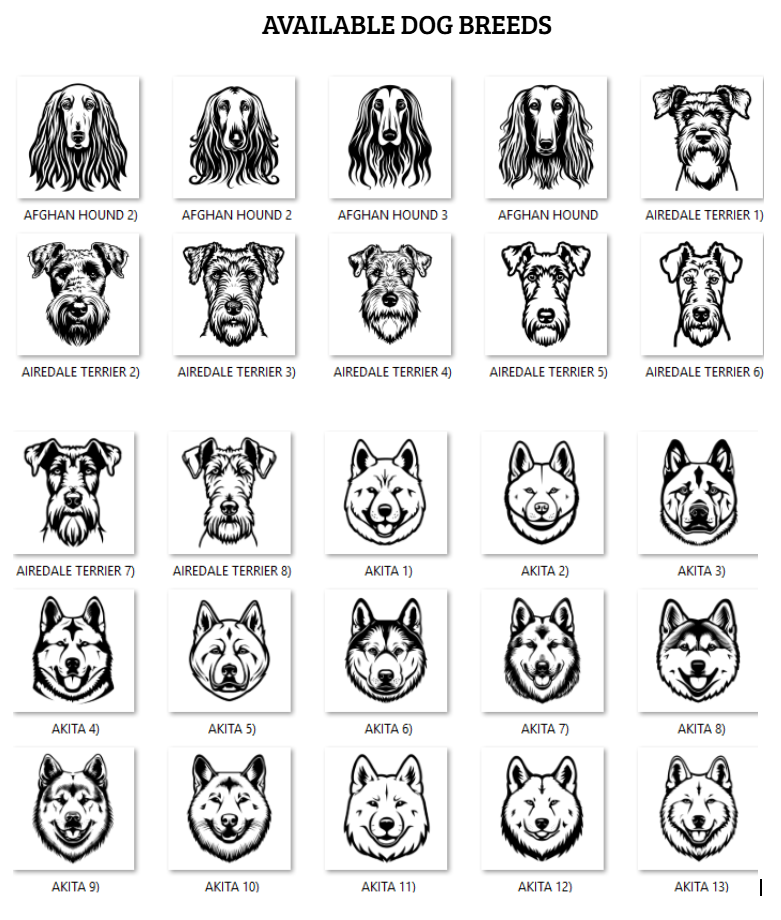 Illustrations of various dog breeds with labels