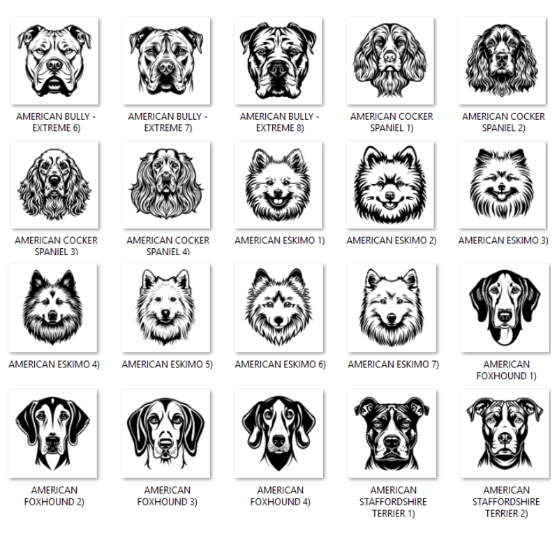 Illustrations of various dog breeds with labels