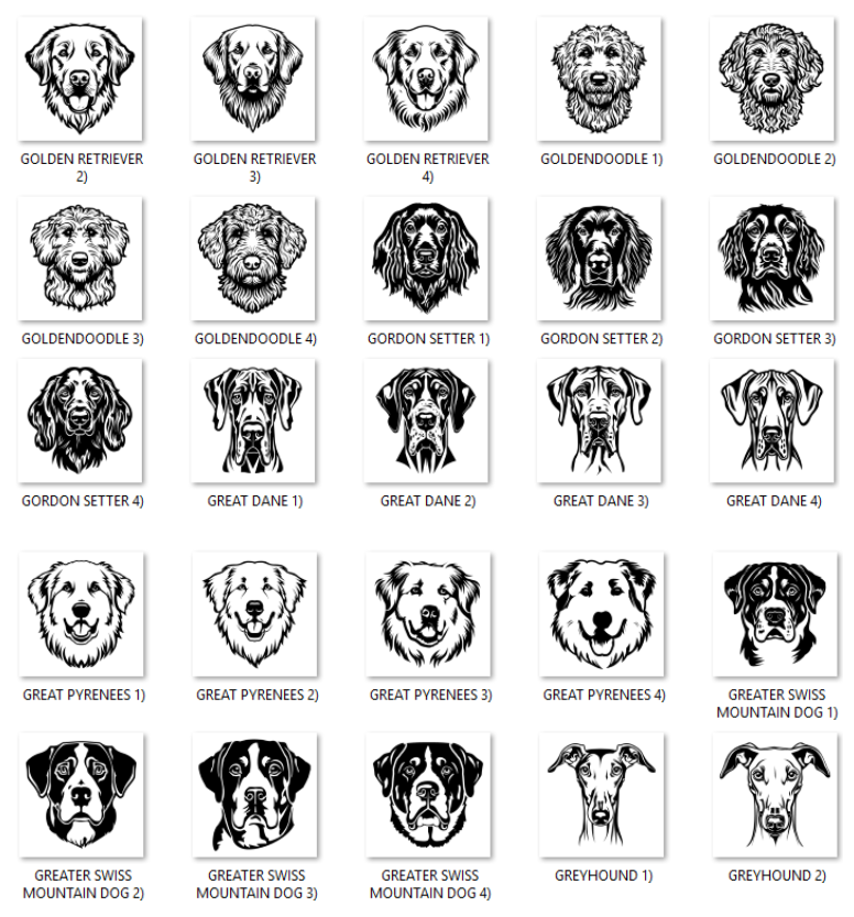 Illustrations of various dog breeds with labels