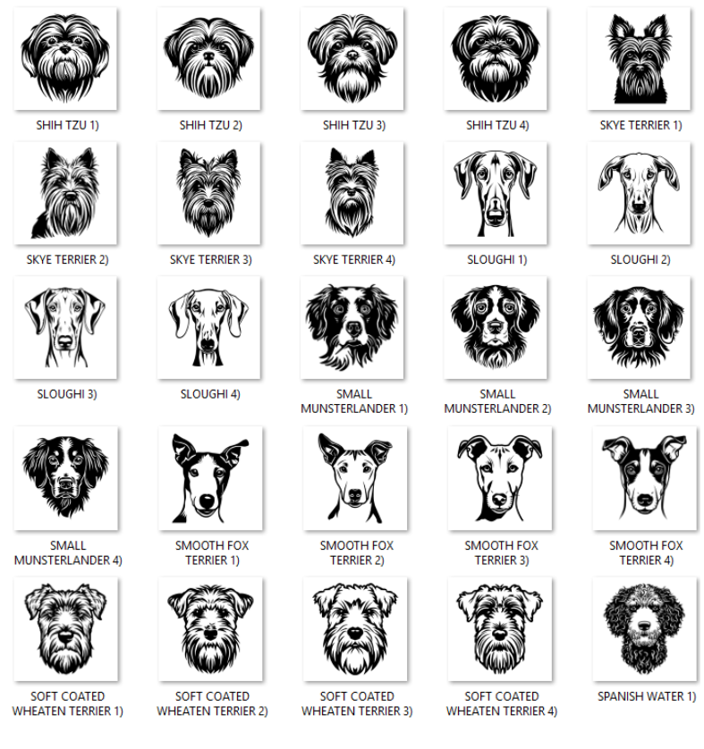 Illustrations of various dog breeds with labels