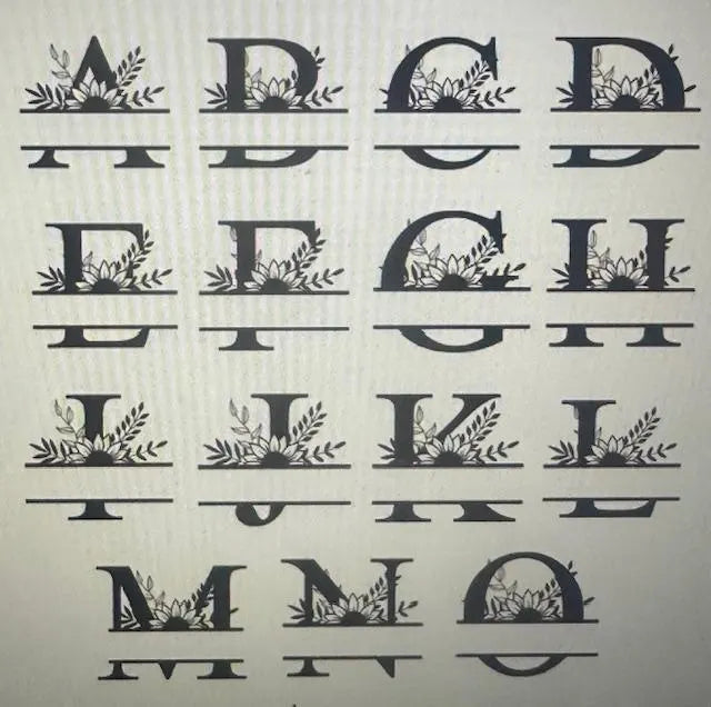 Alphabet stencil with decorative letters on a white background
