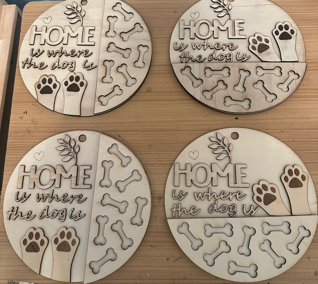 Four unpainted pet themed signs