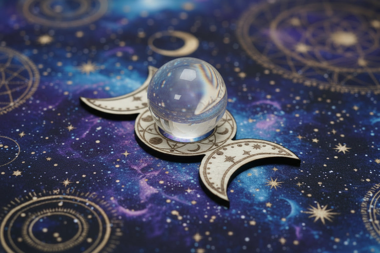 Decorative sphere stand with three crescent moons 