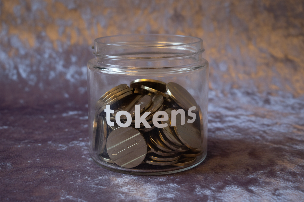 collection of tokens in a pot used to operate the vending machine
