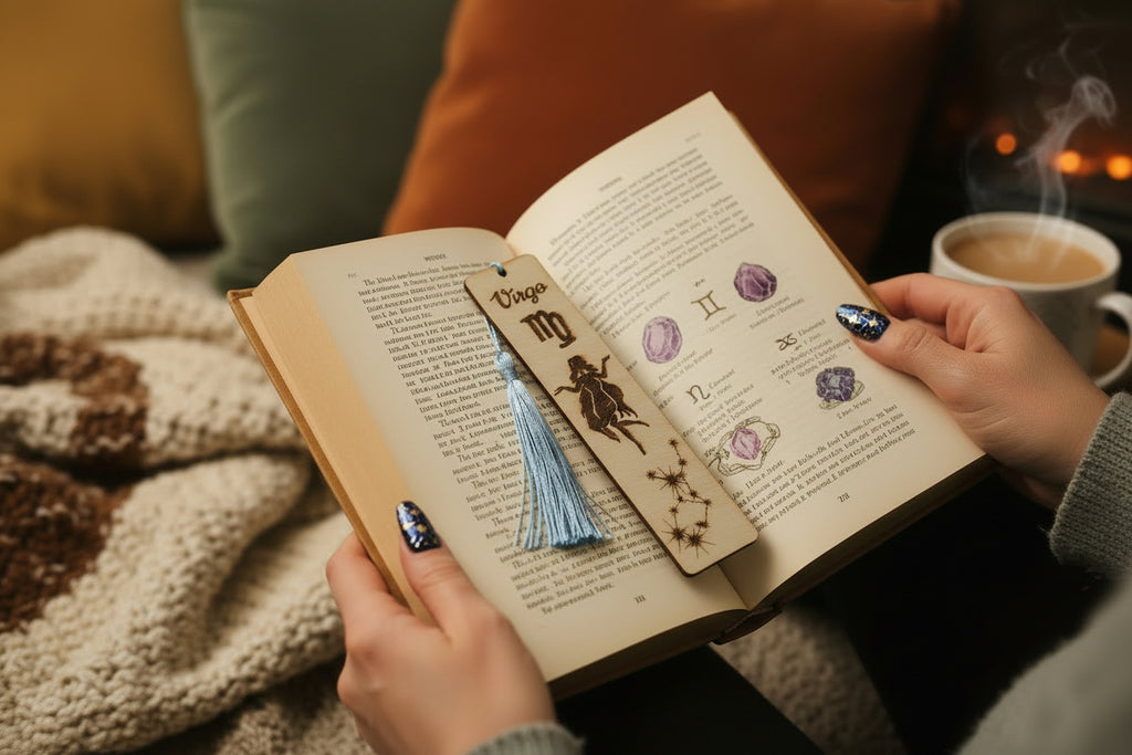 Wooden bookmark with zodiac design 